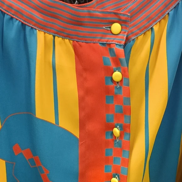 M💥Mario Valentino Vintage Asymmetrical Midi Skirt in Yellow&Blue - Picture 6 of 11